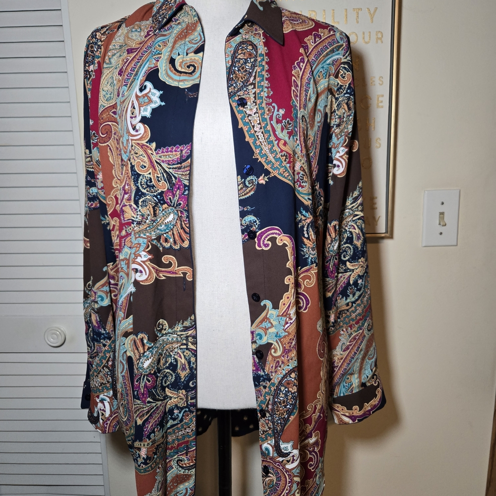 Red and Blue Oversized Graphic Button Down Shirt